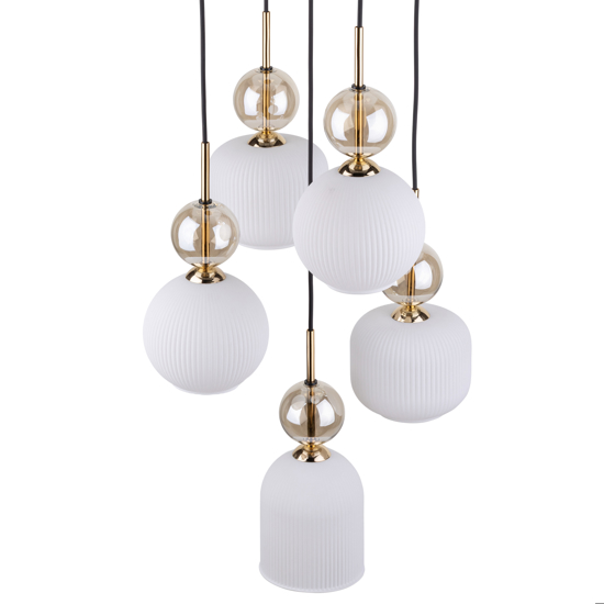 lampadario per soggiorno contemporaneo 5 vetri ambra bianco pendenti